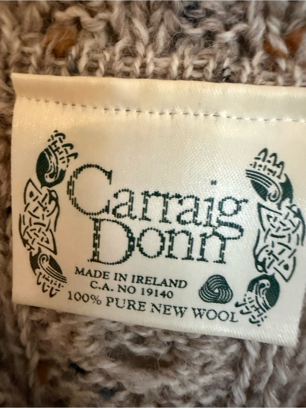 Carraig Donn Irish American Embroidered Cable Knit Sweater - Heather Taupe Color - Picture 3 of 6